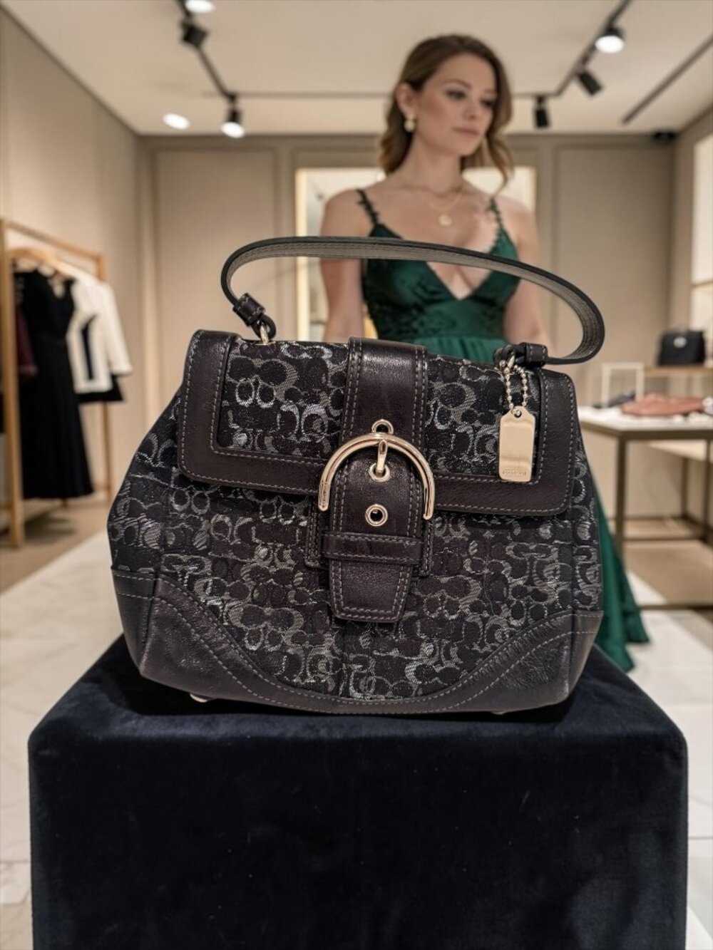 Coach Mini Signature Optic Buckle Satchel 7.5–8” wide × 5–6” tall. NWT Y2K - Picture 1 of 5